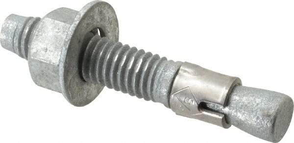 Made in USA - 3/8" Diam, 3/8" Drill, 2-1/4" OAL, 2-7/8" Min Embedment Wedge Expansion Concrete Anchor - Grade 5 Steel, Galvanized Finish, Hex Nut Head, Hex Drive, 1-3/16" Thread Length - USA Tool & Supply