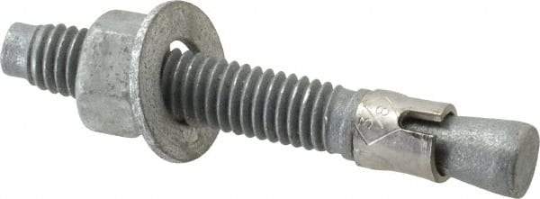 Made in USA - 3/8" Diam, 3/8" Drill, 2-3/4" OAL, 2-7/8" Min Embedment Wedge Expansion Concrete Anchor - Grade 5 Steel, Galvanized Finish, Hex Nut Head, Hex Drive, 1-5/8" Thread Length - USA Tool & Supply