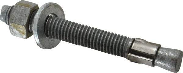 Made in USA - 1/2" Diam, 1/2" Drill, 4-1/4" OAL, 4-5/8" Min Embedment Wedge Expansion Concrete Anchor - Grade 5 Steel, Galvanized Finish, Hex Nut Head, Hex Drive, 3" Thread Length - USA Tool & Supply