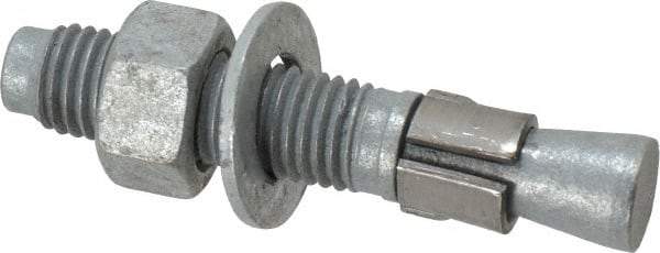 Made in USA - 3/4" Diam, 3/4" Drill, 4-1/4" OAL, 1-3/8" Min Embedment Wedge Expansion Concrete Anchor - Grade 5 Steel, Galvanized Finish, Hex Nut Head, Hex Drive, 2-3/8" Thread Length - USA Tool & Supply