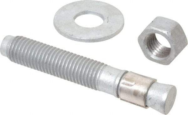 Made in USA - 3/4" Diam, 3/4" Drill, 4-3/4" OAL, 1-5/8" Min Embedment Wedge Expansion Concrete Anchor - Grade 5 Steel, Galvanized Finish, Hex Nut Head, Hex Drive, 2-7/8" Thread Length - USA Tool & Supply