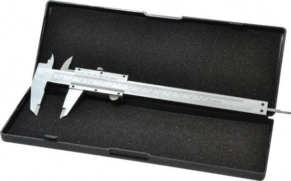 Value Collection - 0 to 6" Carbon Steel Vernier Caliper - 0.02mm Graduation, 1.5748" Jaw Depth, 0.0012" Accuracy, Includes Depth, Inside Diameter, Outside Diameter, Step - USA Tool & Supply