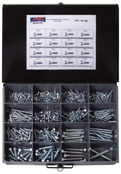 Value Collection - 375 Piece, 1/4x1 to 1/2 x 4-1/2, Steel Lag Screw Assortment - Hex Head, Hex Drive, 1 to 4-1/2" Long, Hot Dipped Galvanized Finish - USA Tool & Supply