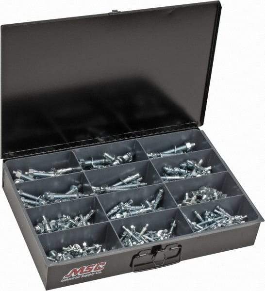 Value Collection - 290 Piece, 1/4 to 1/2" Screw, Steel Anchor Assortment - Zinc Plated, 1-3/4 to 5-1/2" Long - USA Tool & Supply