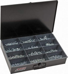 Value Collection - 1,640 Piece, #6x5/8 to #8x3, Steel Wood Screw Assortment - Flat Head, Phillips Drive, 5/8 to 3" Long, Zinc-Plated Finish - USA Tool & Supply