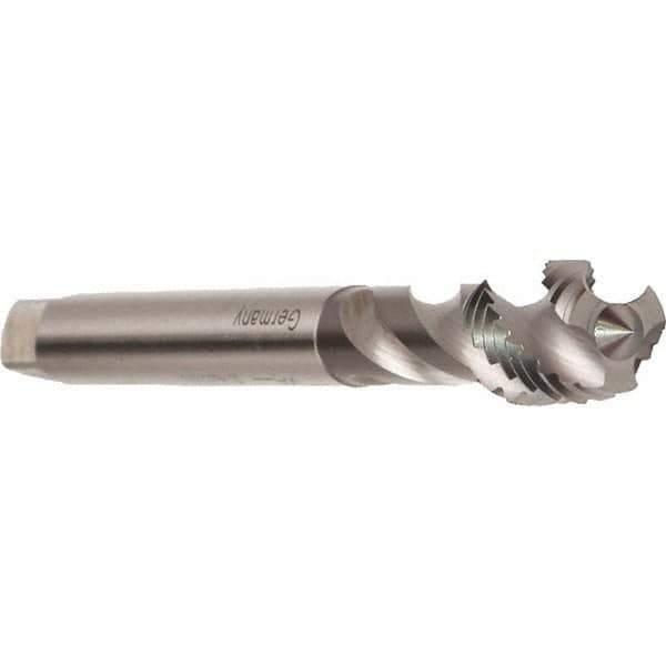 Emuge - M22x2.50 Metric 4 Flute 6H Modified Bottoming Spiral Flute Tap - Cobalt, Bright Finish, 140mm OAL, Right Hand Flute, Right Hand Thread, Series Enorm - USA Tool & Supply