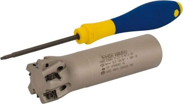 Iscar - 1-1/4" Cut Diam, 0.315" Max Depth of Cut, 1" Shank Diam, 4" OAL, Indexable Square Shoulder Helical End Mill - H490 AN.X 09 Inserts, Weldon Shank, 90° Lead Angle, Through Coolant, Series Helido - USA Tool & Supply