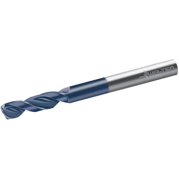 Walter-Titex - 10.2mm 150° Spiral Flute Solid Carbide Screw Machine Drill Bit - Tinal Finish, Right Hand Cut, 55mm Flute Length, 118mm OAL, Form V+A Point, Straight Shank, Through Coolant - USA Tool & Supply