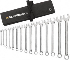 GearWrench - 15 Piece, 5/16" to 1-1/4", 12 Point Combination Wrench Set - Inch Measurement Standard, Chrome Finish, Comes in Roll - USA Tool & Supply