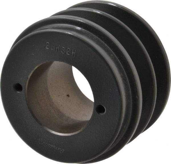 Browning - 2 Groove, 3/8 to 1-1/2 Bore Diam, 3.35" Outside Diam, QD Bushed V Belt Sheave - 2.6 A Diam Belt Pitch - USA Tool & Supply