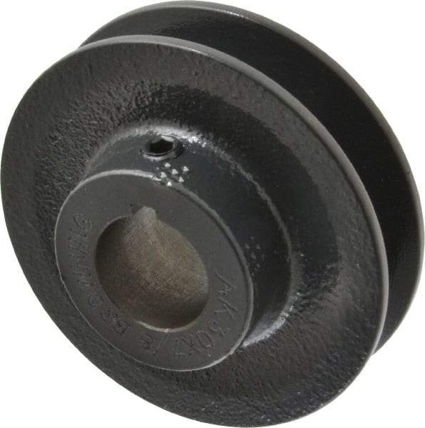 Browning - 7/8" Bore, 15/16 Long, 3.05" Outside Diam, Finished Bore Single Groove V Belt Sheave - 21/32" Wide, 2.46" Pitch Diam of 3L Belt, 2.8" Pitch Diam of 4L Belt - USA Tool & Supply