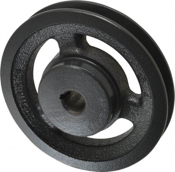 Browning - 5/8" Bore, 1-5/32 Long, 4.95" Outside Diam, Finished Bore Single Groove V Belt Sheave - 3/4" Wide, 4.36" Pitch Diam of 3L Belt, 4.7" Pitch Diam of 4L Belt - USA Tool & Supply