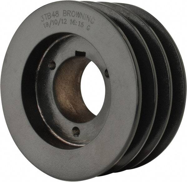 Browning - 3 Groove, 1/2 to 1-3/4 Bore Diam, 5.15" Outside Diam, QD Bushed V Belt Sheave - 4.4 A Diam Belt Pitch - USA Tool & Supply