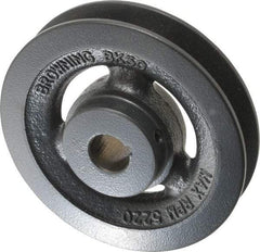 Browning - 3/4" Bore, 1-5/32 Long, 5" Outside Diam, Finished Bore Single Groove V Belt Sheave - 7/8" Wide, 4.4 Belt Pitch B, 4" Pitch Diam of 4L Belt - USA Tool & Supply