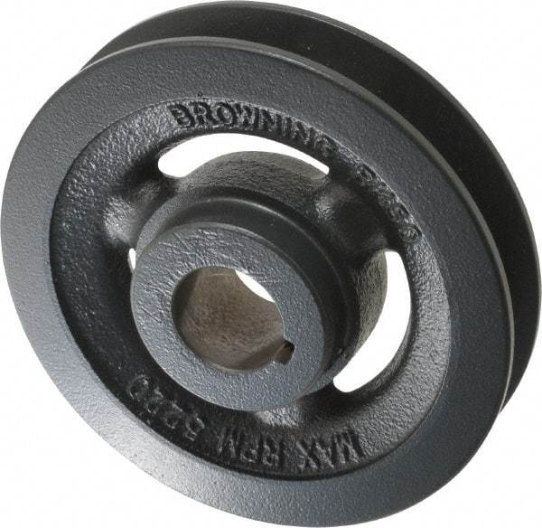 Browning - 1" Bore, 1-5/32 Long, 4-3/4" Outside Diam, Finished Bore Single Groove V Belt Sheave - 7/8" Wide, 4.4 Belt Pitch B, 4" Pitch Diam of 4L Belt - USA Tool & Supply