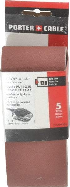 Porter-Cable - 2-1/2" Wide x 14" OAL, 120 Grit, Aluminum Oxide Abrasive Belt - Aluminum Oxide, Fine, Coated, X Weighted Cloth Backing - USA Tool & Supply