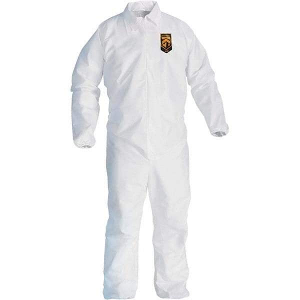 KleenGuard - Size XL Film Laminate General Purpose Coveralls - White, Zipper Closure, Elastic Cuffs, Elastic Ankles, Serged Seams - USA Tool & Supply