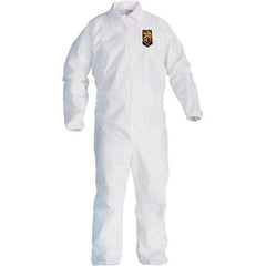 KleenGuard - Size XL Film Laminate General Purpose Coveralls - White, Zipper Closure, Elastic Cuffs, Elastic Ankles, Serged Seams - USA Tool & Supply
