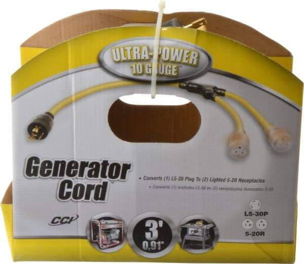 Southwire - 3 Conductors, 125 VAC, 20 Amp, 10 AWG, Generator Cord - For Use with NEMA Receptacles on Generators - USA Tool & Supply