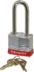 Master Lock - Keyed Different Retaining Key Conductive Lockout Padlock - 2" Shackle Clearance, 9/32" Shackle Diam, 1-1/4" Body Height x 1-9/16" Body Width, Red, 4 Pins - USA Tool & Supply