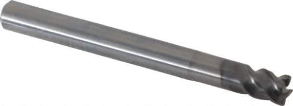 OSG - 1/4", 4 Flute, Solid Carbide, 0.02" Corner Radius End Mill - 2-1/2" OAL, 45° Helix, Right Hand Flute, 1/4" LOC, Right Hand Cut, 3/4" Extended Reach - USA Tool & Supply