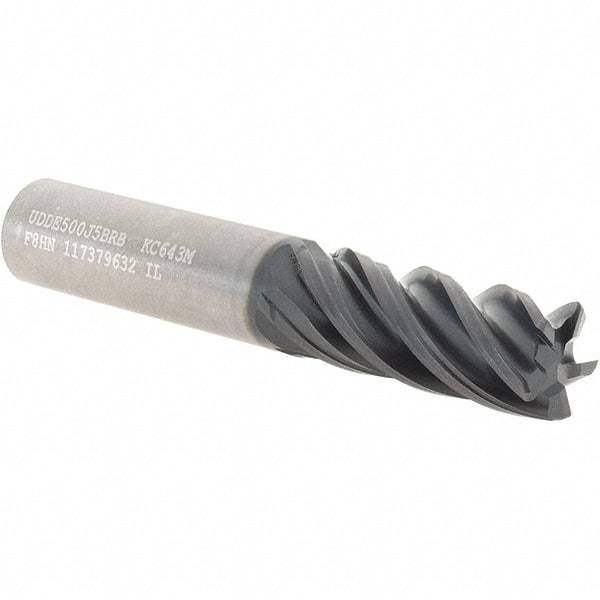 Kennametal - 1/2", 5 Flute, Single End, Solid Carbide, 0.03" Corner Radius End Mill - 3" OAL, 38° Helix, Right Hand Flute, 1-1/4" LOC, Right Hand Cut - USA Tool & Supply