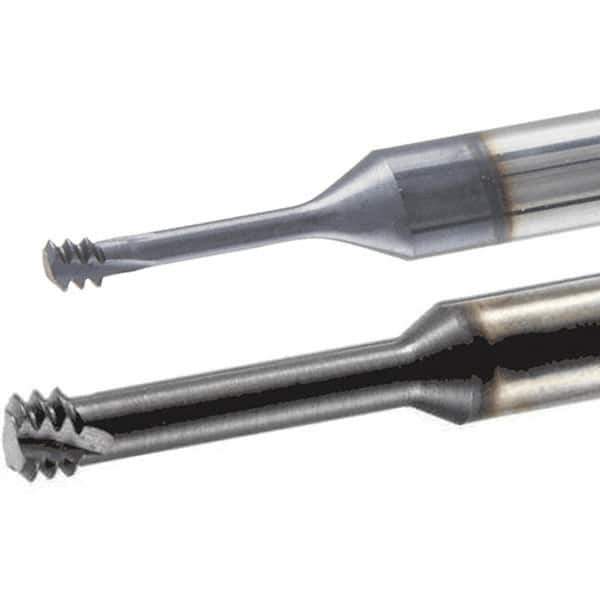 Iscar - #1-64, #2-64 UNC, UNF, 0.055" Cutting Diam, 3 Flute, Solid Carbide Helical Flute Thread Mill - Internal Thread, 0.15" LOC, 2-1/2" OAL, 1/4" Shank Diam - USA Tool & Supply