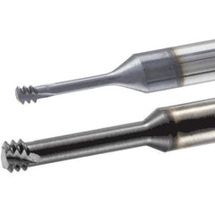 Iscar - #1-64, #2-64 UNC, UNF, 0.055" Cutting Diam, 3 Flute, Solid Carbide Helical Flute Thread Mill - Internal Thread, 0.15" LOC, 2-1/2" OAL, 1/4" Shank Diam - USA Tool & Supply