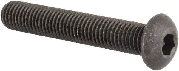Made in USA - 1/4-28 UNF Hex Socket Drive, Button Screw - Alloy Steel, Black Oxide Finish, Fully Threaded, 1-1/2" Length Under Head - USA Tool & Supply
