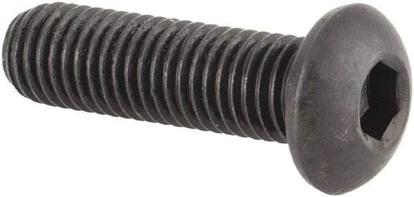 Made in USA - 1/4-28 UNF Hex Socket Drive, Button Screw - Alloy Steel, Black Oxide Finish, Fully Threaded, 7/8" Length Under Head - USA Tool & Supply
