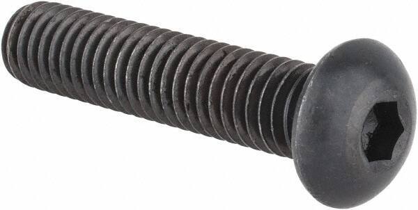 Made in USA - 3/8-16 UNC Hex Socket Drive, Button Screw - Alloy Steel, Black Oxide Finish, Fully Threaded, 1-3/4" Length Under Head - USA Tool & Supply