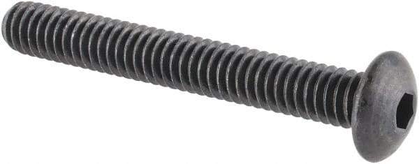 Made in USA - #8-32 UNC Hex Socket Drive, Button Screw - Alloy Steel, Black Oxide Finish, Fully Threaded, 1-1/4" Length Under Head - USA Tool & Supply