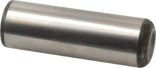 Made in USA - 1" Diam x 3" Pin Length Grade 8 Alloy Steel Standard Dowel Pin - Bright Finish, C 47-58 & C 60 (Surface) Hardness, 117,800 Lb (Single Shear), 235,600 Lb (Double Shear) Breaking Strength, 1 Beveled & 1 Rounded End - USA Tool & Supply