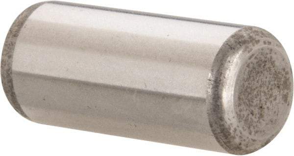 Made in USA - 7/16" Diam x 1" Pin Length Grade 8 Alloy Steel Standard Dowel Pin - Bright Finish, C 47-58 & C 60 (Surface) Hardness, 22,550 Lb (Single Shear), 45,100 Lb (Double Shear) Breaking Strength, 1 Beveled & 1 Rounded End - USA Tool & Supply