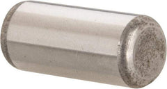 Made in USA - 7/16" Diam x 1" Pin Length Grade 8 Alloy Steel Standard Dowel Pin - Bright Finish, C 47-58 & C 60 (Surface) Hardness, 22,550 Lb (Single Shear), 45,100 Lb (Double Shear) Breaking Strength, 1 Beveled & 1 Rounded End - USA Tool & Supply