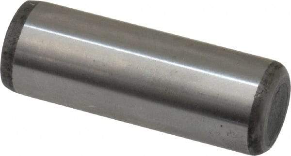 Made in USA - 7/16" Diam x 1-1/4" Pin Length Grade 8 Alloy Steel Standard Dowel Pin - Bright Finish, C 47-58 & C 60 (Surface) Hardness, 22,550 Lb (Single Shear), 45,100 Lb (Double Shear) Breaking Strength, 1 Beveled & 1 Rounded End - USA Tool & Supply