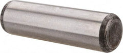 Made in USA - 7/16" Diam x 1-1/2" Pin Length Grade 8 Alloy Steel Standard Dowel Pin - Bright Finish, C 47-58 & C 60 (Surface) Hardness, 22,550 Lb (Single Shear), 45,100 Lb (Double Shear) Breaking Strength, 1 Beveled & 1 Rounded End - USA Tool & Supply