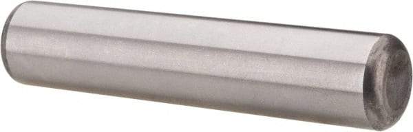 Made in USA - 5/8" Diam x 3" Pin Length Grade 8 Alloy Steel Standard Dowel Pin - Bright Finish, C 47-58 & C 60 (Surface) Hardness, 46,000 Lb (Single Shear), 92,000 Lb (Double Shear) Breaking Strength, 1 Beveled & 1 Rounded End - USA Tool & Supply