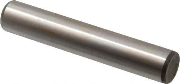 Made in USA - 5/8" Diam x 3-1/2" Pin Length Grade 8 Alloy Steel Standard Dowel Pin - Bright Finish, C 47-58 & C 60 (Surface) Hardness, 46,000 Lb (Single Shear), 92,000 Lb (Double Shear) Breaking Strength, 1 Beveled & 1 Rounded End - USA Tool & Supply