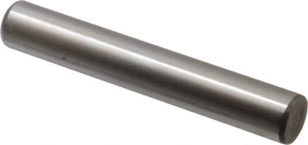 Made in USA - 5/8" Diam x 4" Pin Length Grade 8 Alloy Steel Standard Dowel Pin - Bright Finish, C 47-58 & C 60 (Surface) Hardness, 46,000 Lb (Single Shear), 92,000 Lb (Double Shear) Breaking Strength, 1 Beveled & 1 Rounded End - USA Tool & Supply