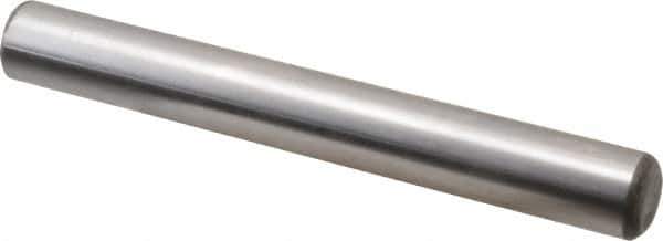 Made in USA - 5/8" Diam x 5" Pin Length Grade 8 Alloy Steel Standard Dowel Pin - Bright Finish, C 47-58 & C 60 (Surface) Hardness, 46,000 Lb (Single Shear), 92,000 Lb (Double Shear) Breaking Strength, 1 Beveled & 1 Rounded End - USA Tool & Supply