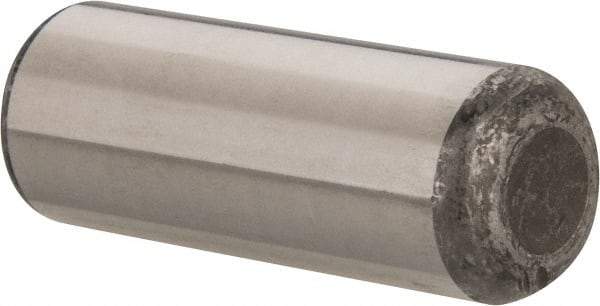 Made in USA - 3/4" Diam x 2" Pin Length Grade 8 Alloy Steel Standard Dowel Pin - Bright Finish, C 47-58 & C 60 (Surface) Hardness, 132,400 Lb (Double Shear), 66,200 Lb (Single Shear) Breaking Strength, 1 Beveled & 1 Rounded End - USA Tool & Supply