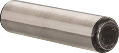 Made in USA - 3/4" Diam x 3" Pin Length Grade 8 Alloy Steel Standard Dowel Pin - Bright Finish, C 47-58 & C 60 (Surface) Hardness, 132,400 Lb (Double Shear), 66,200 Lb (Single Shear) Breaking Strength, 1 Beveled & 1 Rounded End - USA Tool & Supply