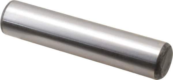 Made in USA - 3/4" Diam x 3-1/2" Pin Length Grade 8 Alloy Steel Standard Dowel Pin - Bright Finish, C 47-58 & C 60 (Surface) Hardness, 132,400 Lb (Double Shear), 66,200 Lb (Single Shear) Breaking Strength, 1 Beveled & 1 Rounded End - USA Tool & Supply