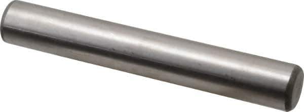 Made in USA - 3/4" Diam x 5" Pin Length Grade 8 Alloy Steel Standard Dowel Pin - Bright Finish, C 47-58 & C 60 (Surface) Hardness, 132,400 Lb (Double Shear), 66,200 Lb (Single Shear) Breaking Strength, 1 Beveled & 1 Rounded End - USA Tool & Supply