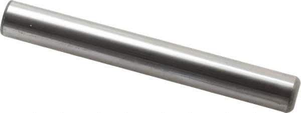 Made in USA - 3/4" Diam x 6" Pin Length Grade 8 Alloy Steel Standard Dowel Pin - Bright Finish, C 47-58 & C 60 (Surface) Hardness, 132,400 Lb (Double Shear), 66,200 Lb (Single Shear) Breaking Strength, 1 Beveled & 1 Rounded End - USA Tool & Supply