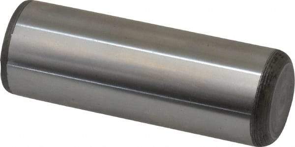 Made in USA - 7/8" Diam x 2-1/2" Pin Length Grade 8 Alloy Steel Standard Dowel Pin - Bright Finish, C 47-58 & C 60 (Surface) Hardness, 180,400 Lb (Double Shear), 90,200 Lb (Single Shear) Breaking Strength, 1 Beveled & 1 Rounded End - USA Tool & Supply