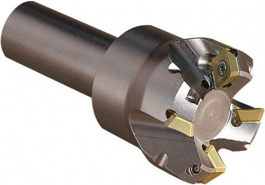 Seco - 45° Lead Angle, 1.378" Max Cut Diam, 4.5mm Max Depth of Cut, Indexable Chamfer and Angle End Mill - 3 Inserts, 3.543" Overall Length, Through Coolant - USA Tool & Supply