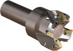 Seco - 45° Lead Angle, 1.378" Max Cut Diam, 4.5mm Max Depth of Cut, Indexable Chamfer and Angle End Mill - 3 Inserts, 3.543" Overall Length, Through Coolant - USA Tool & Supply