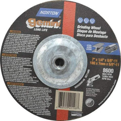 Norton - 7" Wheel Diam, 1/4" Wheel Thickness, Type 27 Depressed Center Wheel - Aluminum Oxide, 8,600 Max RPM, Compatible with Angle Grinder - USA Tool & Supply
